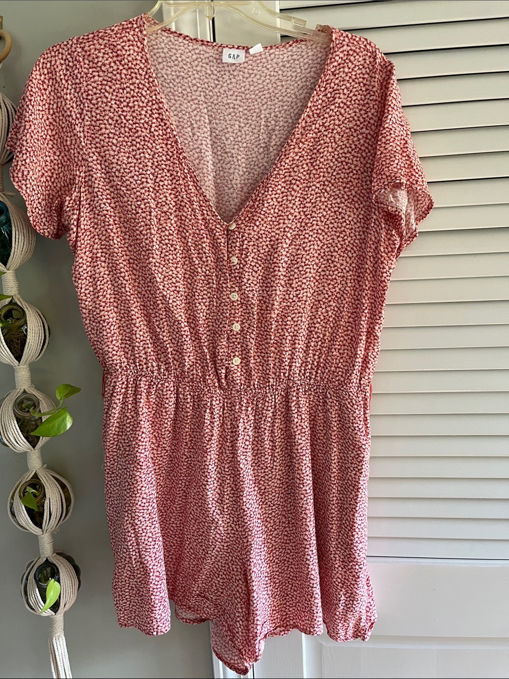 GAP Pink Micro-Print Short Sleeve Romper
